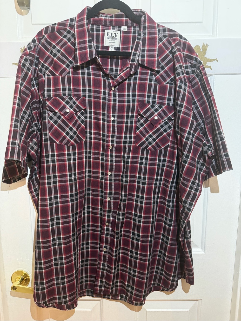 Ely Cattleman Red and Black Plaid Short-Sleeve Western Shirt